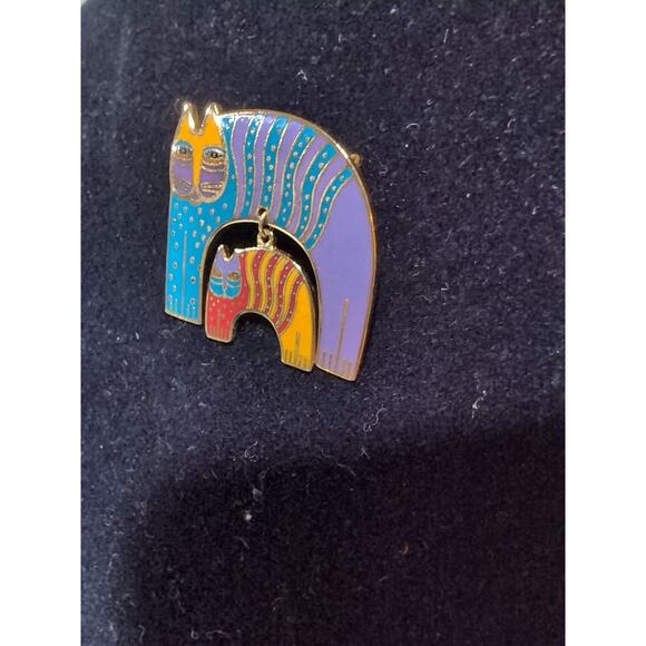 Laurel Burch Mr. Jio’s Cat Vintage Cloisonné Enamel Cat Brooch Mom Kitten Signed - Picture 4 of 6